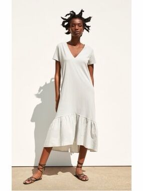 ZARA V-NECK LONG COTTON DRESS